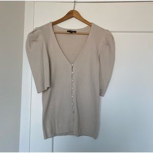 Express ribbed puff sleeve button down knit top